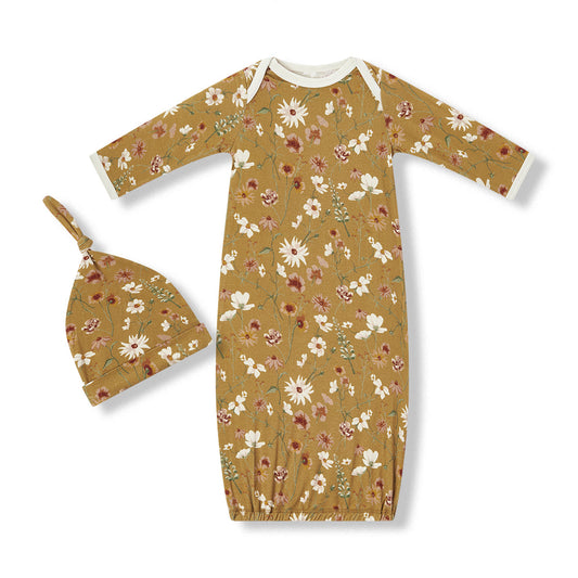 Wildflower Luxe Stretch Newborn Gown & Hat Set