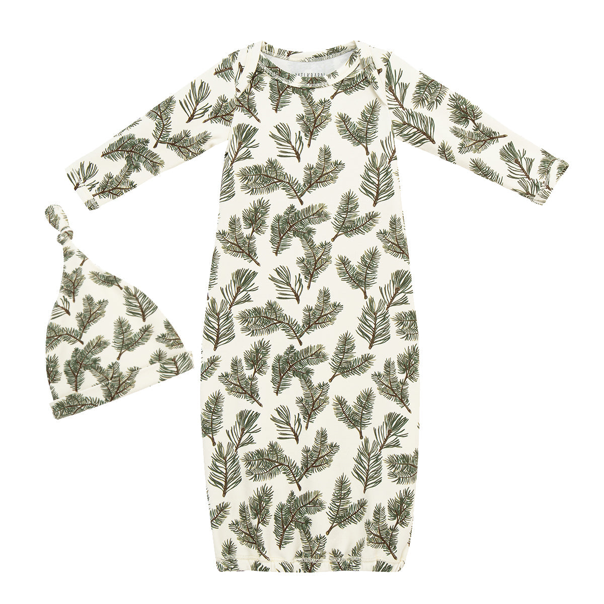 Pine Brushed Newborn Gown & Hat Set