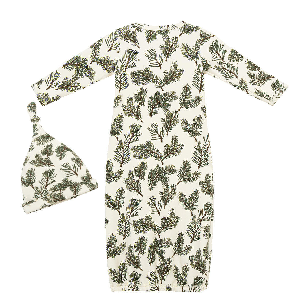 Pine Brushed Newborn Gown & Hat Set