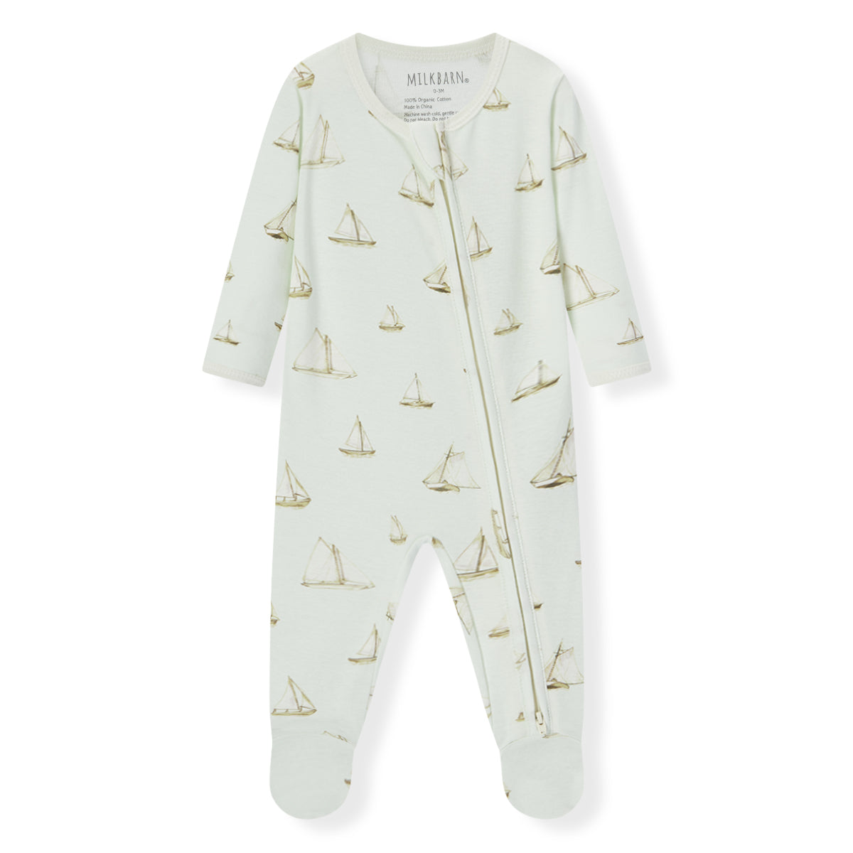 sailboat melody organic cotton zipper footed romper