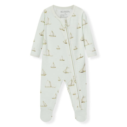 sailboat melody organic cotton zipper footed romper