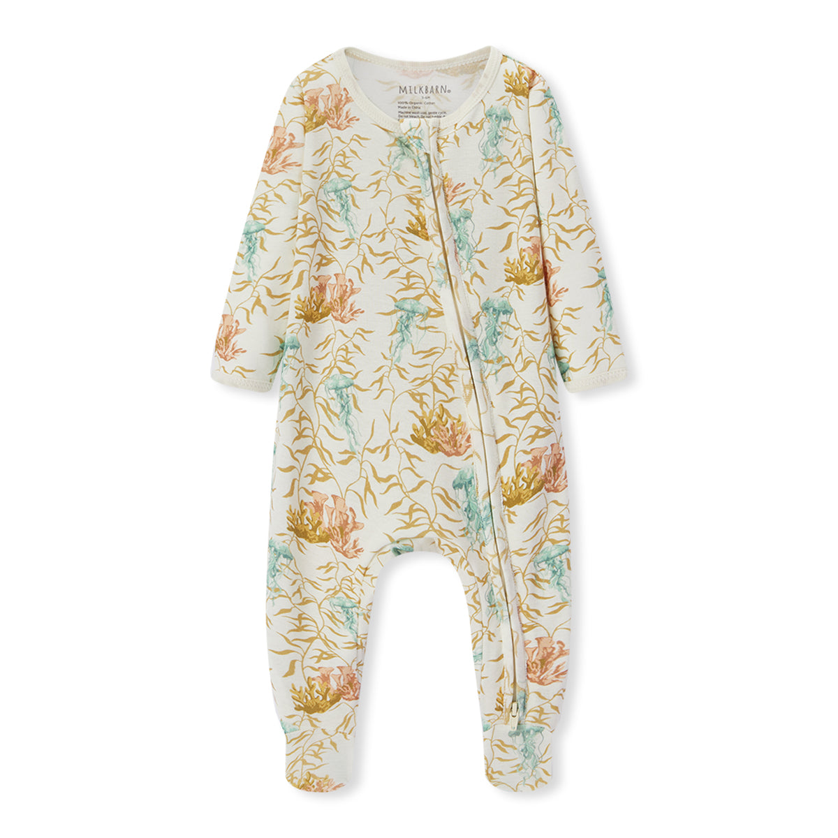 under the sea organic cotton zipper footed romper