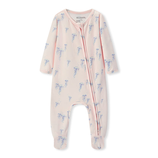 sunset jellyfish cotton stretch zipper footed romper