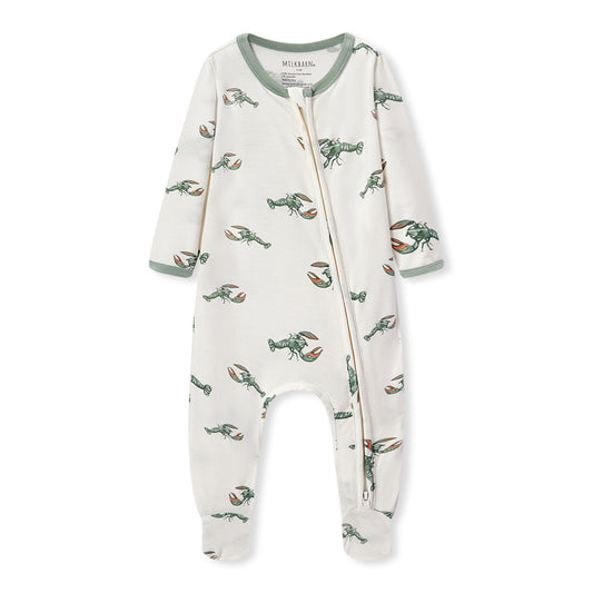 Mint Lobster Luxe Stretch Zipper Footed Romper