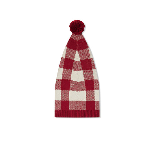 Red Gingham Knit Long Stocking Cap