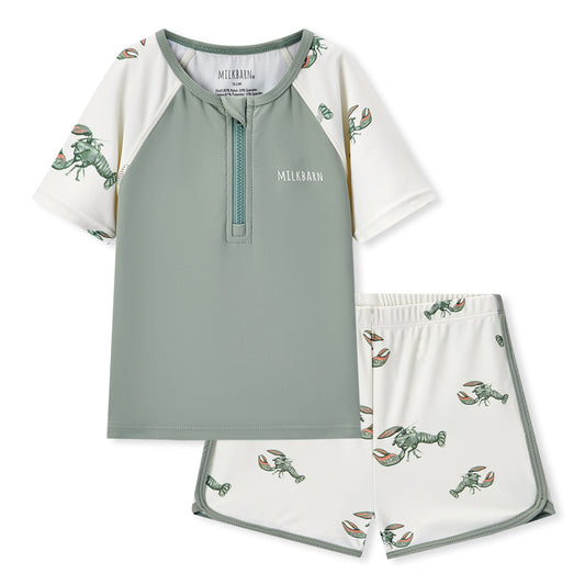 Mint Lobster Zipper Top & Swim Trunks