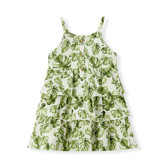 Island Leaf Linen Tiered Dress