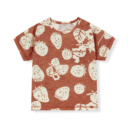 Strawberry Silhouette Slub Cotton Pocket Tee