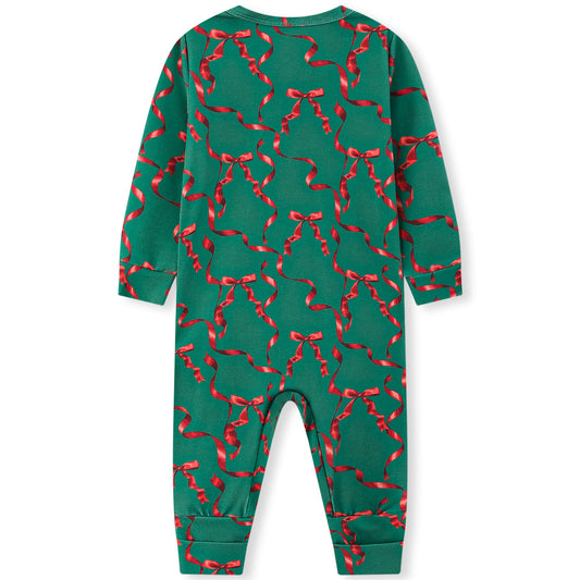 Cotton Stretch Convertible Footed Romper Holiday Ribbon