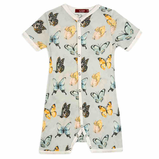 Bamboo Shortall in the Butterfly Print by Milkbarn Kids