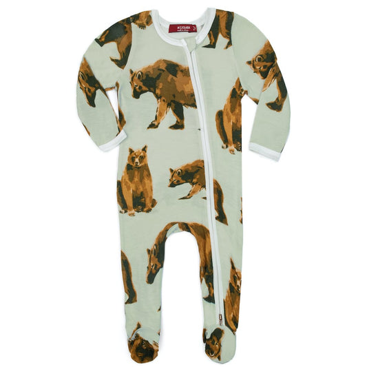 Bear Bamboo Zipper Footed Romper by Milkbarn Kids