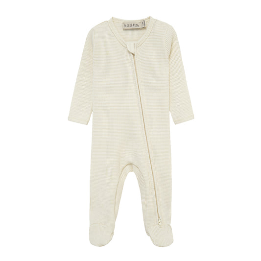 Vanilla Waffle Zipper Footed Romper