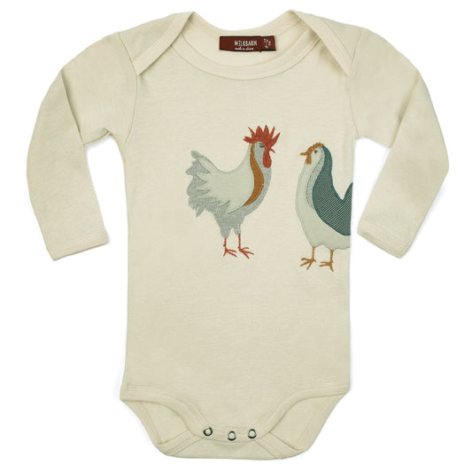 Chicken Applique Organic Cotton Long Sleeve One Piece by Milkbarn Kids