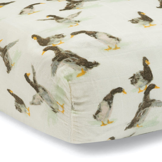 Duck Organic Cotton Muslin Fitted Crib Sheet by Milkbarn Kids