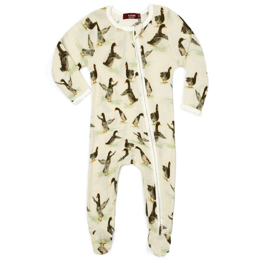 Duck Organic Cotton Zipper Footed Romper by Milkbarn Kids