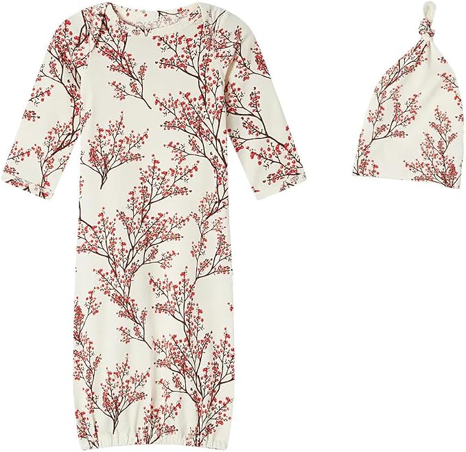 Winterberry Cotton Stretch Newborn Gown & Hat Set
