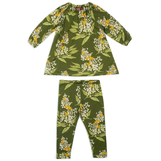 Green Floral Bamboo Dress and Legging Set by Milkbarn Kids