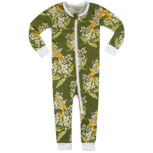 Green Floral Bamboo Zipper Pajama by Milkbarn Kids