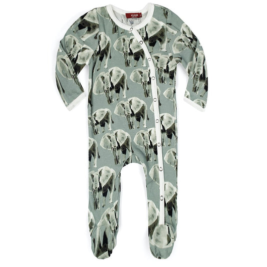 Grey Elephant Organic Cotton Snap Footed Romper by Milkbarn Kids