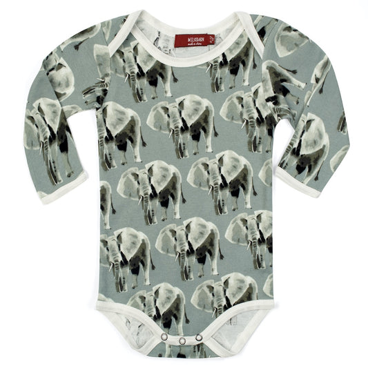 Grey Elephant Organic Cotton Long Sleeve One Piece by Milkbarn Kids