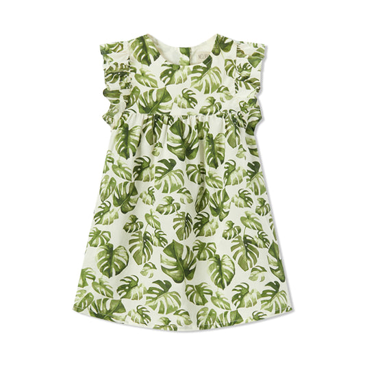 Island Leaf Butterfly Ruffle Dress