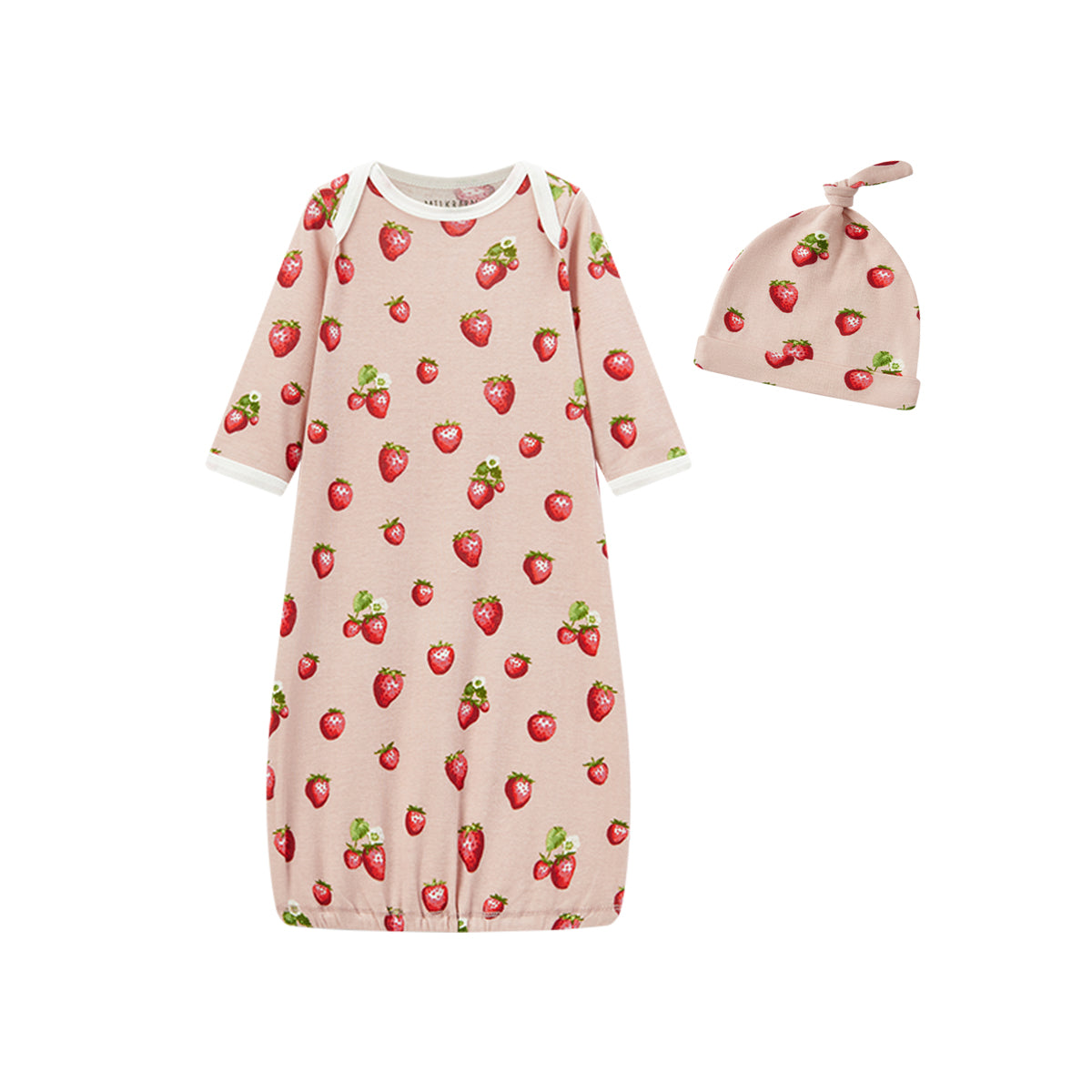 Strawberry Organic Cotton Newborn Gown & Hat Set