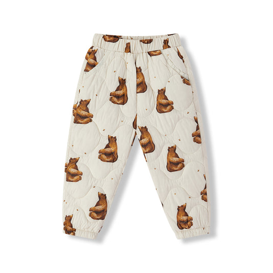 Pajama pants with bear pattern on a white background