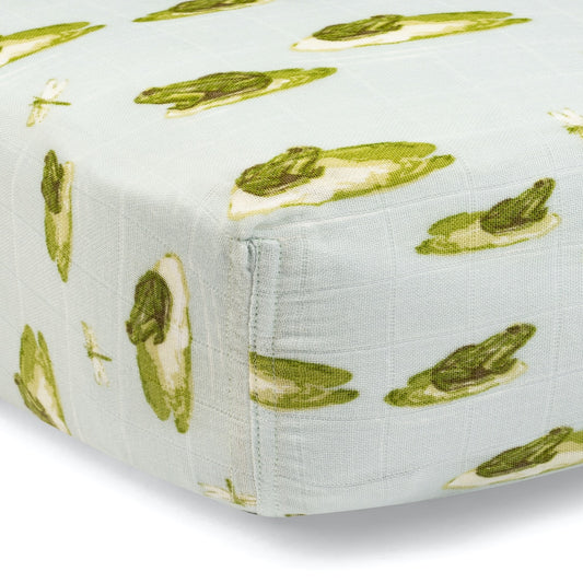 Leapfrog Bamboo Muslin Fitted Crib Sheet by Milkbarn Kids