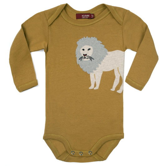 Lion Applique Organic Cotton Long Sleeve One Piece by Milkbarn Kids