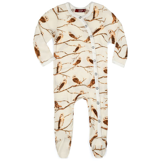 Owl Bamboo Snap Footed Romper by Milkbarn Kids