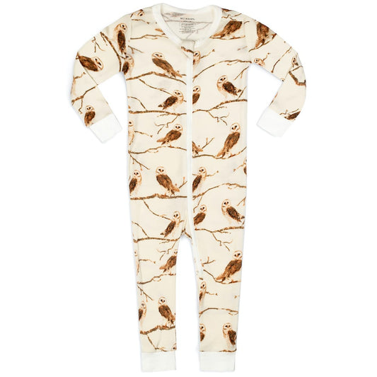 Owl Bamboo Zipper Pajama by Milkbarn Kids