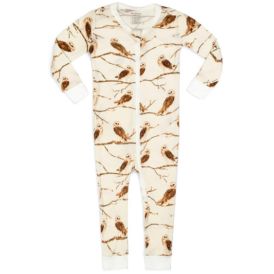 Owl Bamboo Zipper Pajama by Milkbarn Kids