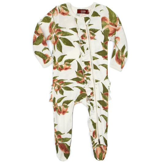 Peaches Organic Cotton Ruffle Zipper Footed Romper by Milkbarn Kids