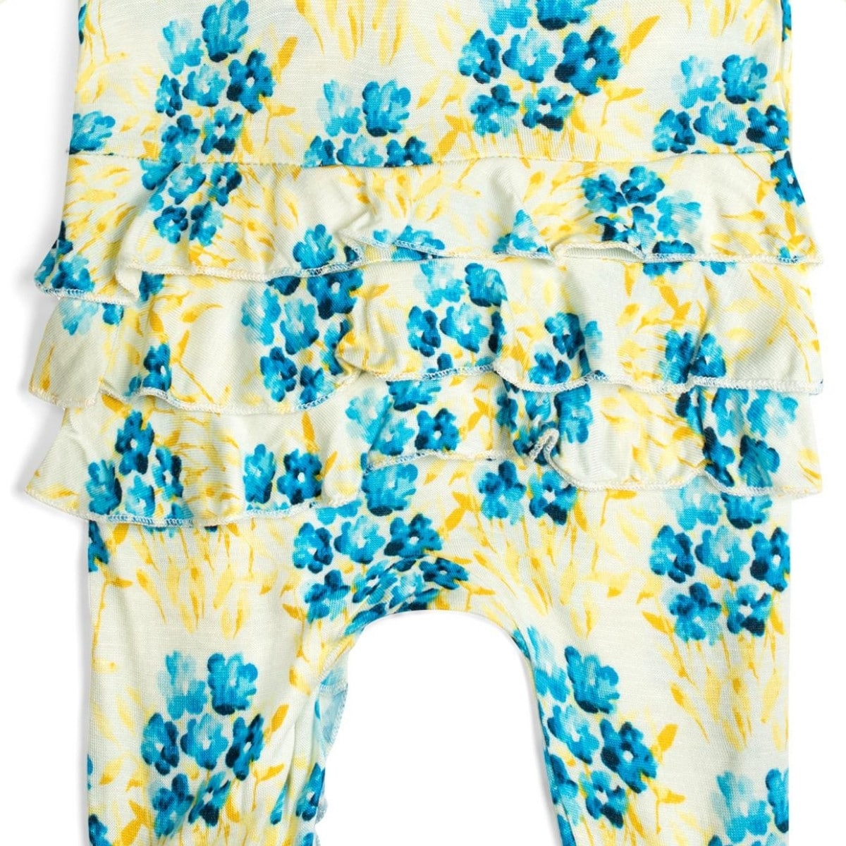 Sky Floral Bamboo Ruffle Zipper Footed Romper