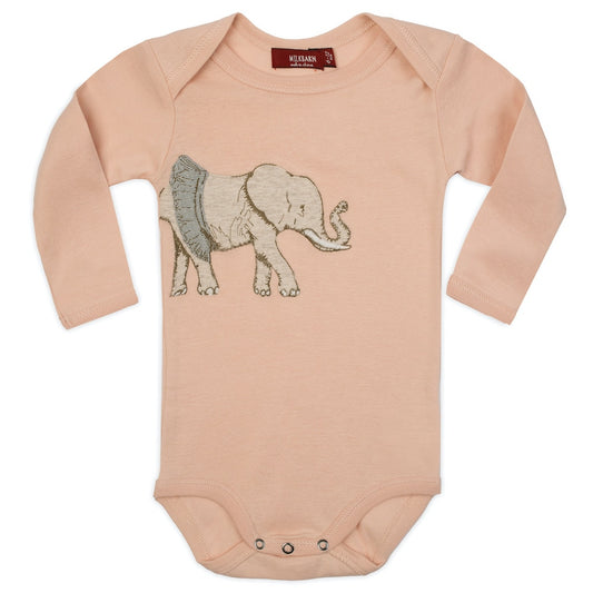 Tutu Elephant Applique Organic Cotton Long Sleeve One Piece by Milkbarn Kids