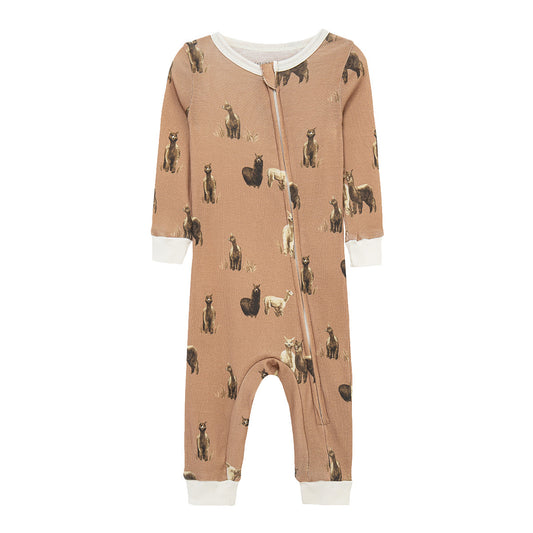 Milkbarn Alpaca Organic Cotton Zipper Pajama for babies, soft and breathable 100% organic cotton with playful alpaca pattern, gentle on skin and perfect for sleep and play
