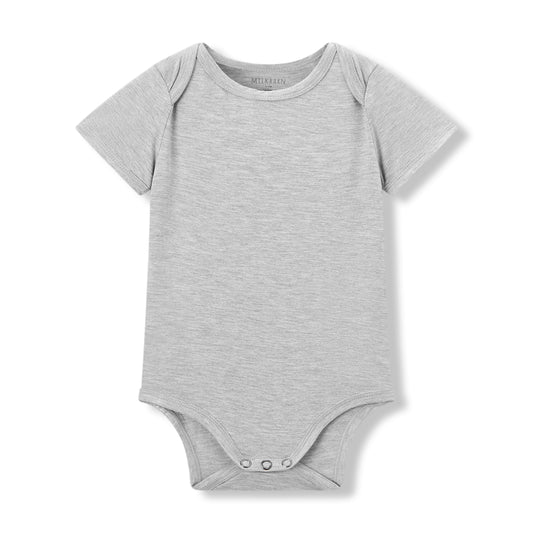 Milkbarn baby short sleeve solid gray one piece, soft and stretchy 95% viscose bamboo 5% spandex (Luxe Solid) for infants and toddlers