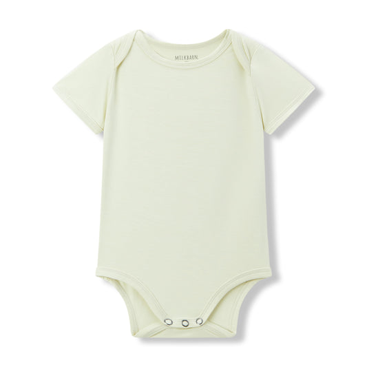 Milkbarn baby short sleeve solid light green one piece, soft and stretchy 95% viscose bamboo 5% spandex (Luxe Solid) for infants and toddlers