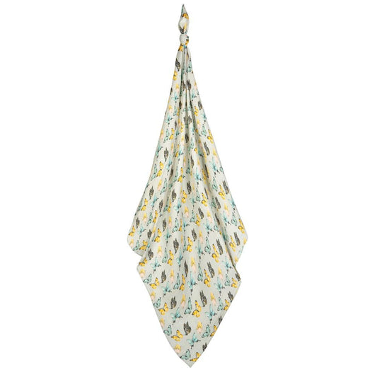 Milkbarn Butterfly bamboo swaddle blanket in light blue, pink and yellow, soft bamboo and cotton swaddle blanket for babies and toddlers