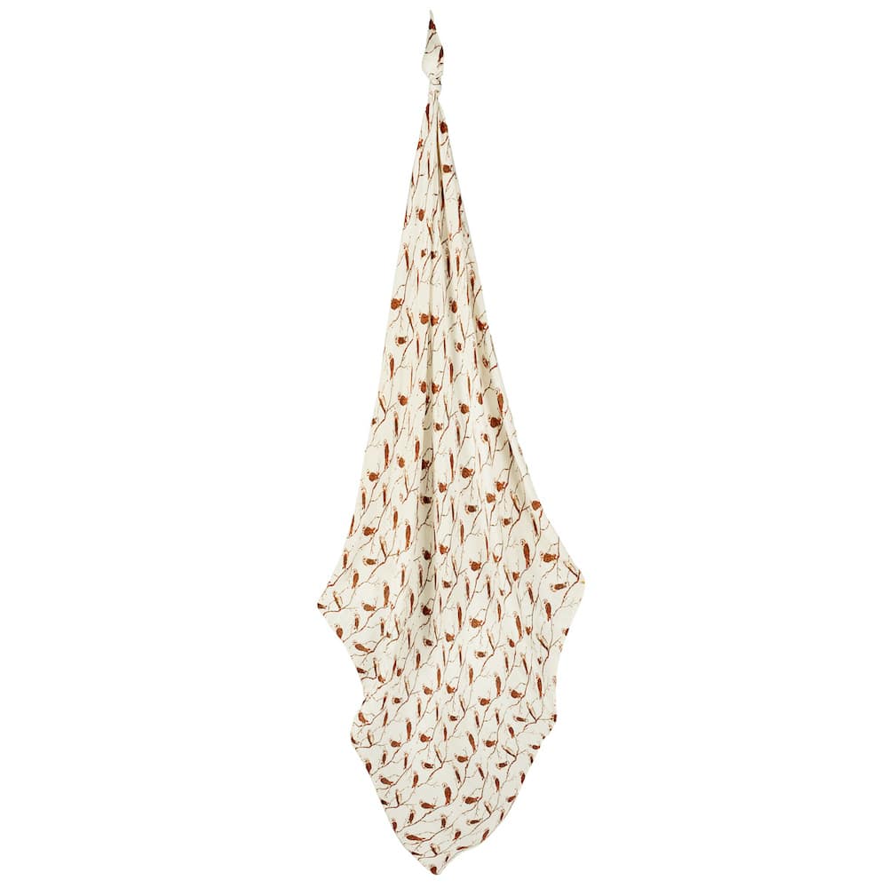 Milkbarn Owl bamboo swaddle blanket in white and brown, soft bamboo cotton swaddle blanket for newborns