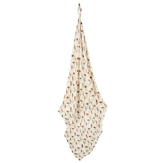 Milkbarn Owl bamboo swaddle blanket in white and brown, soft bamboo cotton swaddle blanket for newborns