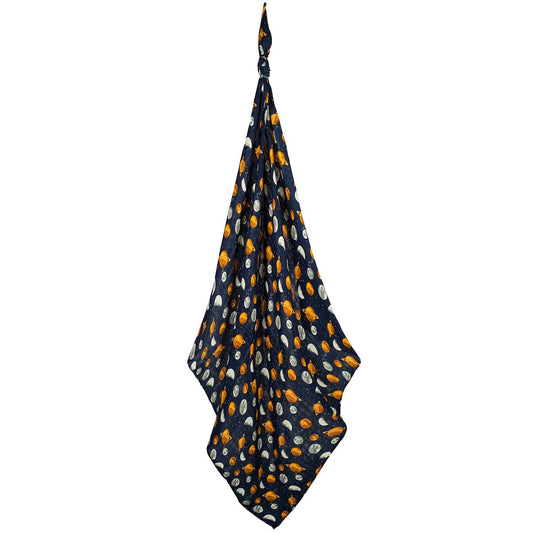 Milkbarn Planets dark navy blue bamboo swaddle blanket, breathable bamboo cotton muslin baby swaddle for infants