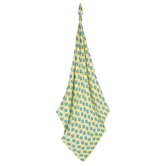 Milkbarn Sky Floral bamboo swaddle blanket in blue, lightweight bamboo cotton muslin swaddle for infants and toddlers