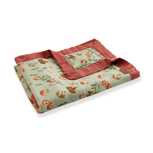 Milkbarn Apple Orchard green and red big lovey blanket, gentle bamboo and organic cotton security blanket for babies