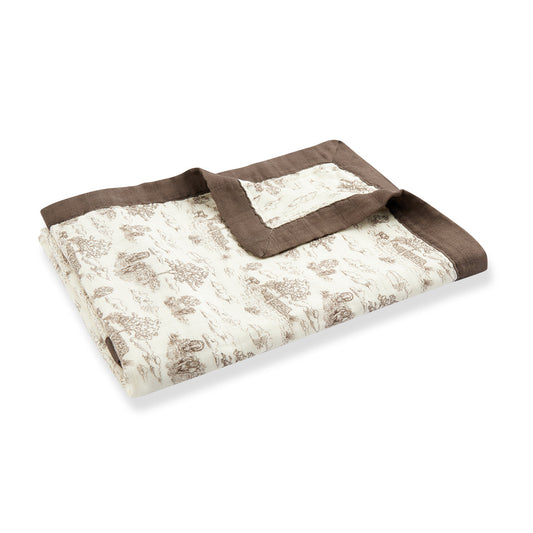Milkbarn Country Toile white big lovey blanket, gentle bamboo and organic cotton baby security blanket
