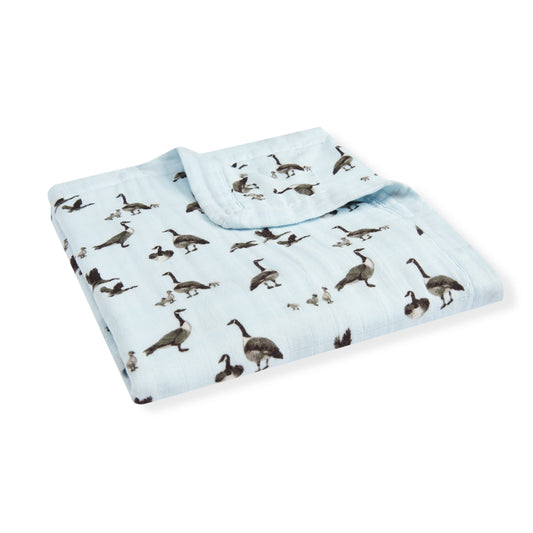 Milkbarn Goose light blue big lovey blanket, soft bamboo and organic cotton baby security blanket