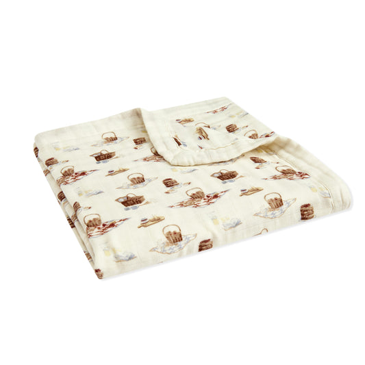 Milkbarn Picnic cream big lovey blanket, soothing bamboo and organic cotton security blanket for infants