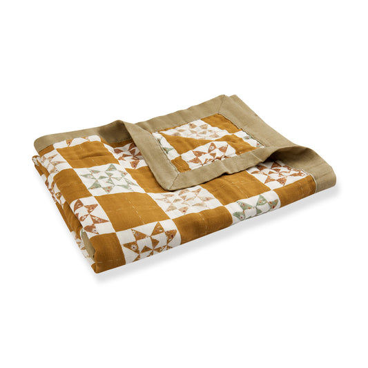 Milkbarn Quilt orange and white big lovey blanket, soft bamboo and organic cotton comfort blanket for infants