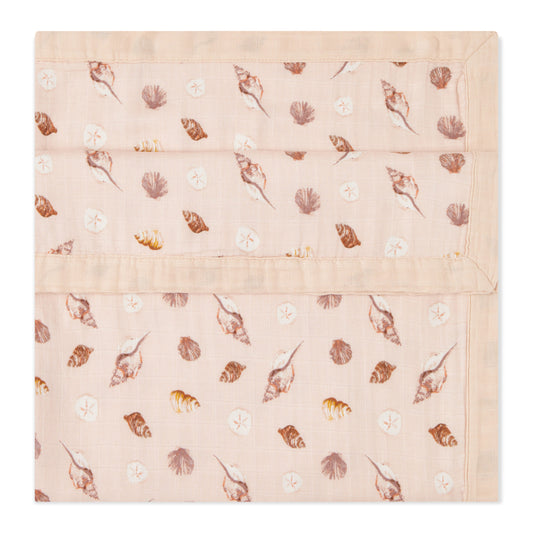 Milkbarn Seashells pink big lovey blanket, soft bamboo and organic cotton security blanket for infants and toddlers