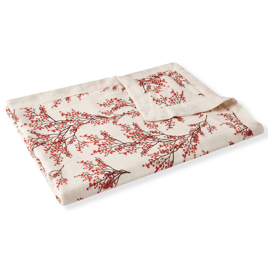 Milkbarn Winterberry white and red big lovey blanket, soft bamboo and organic cotton baby security blanket